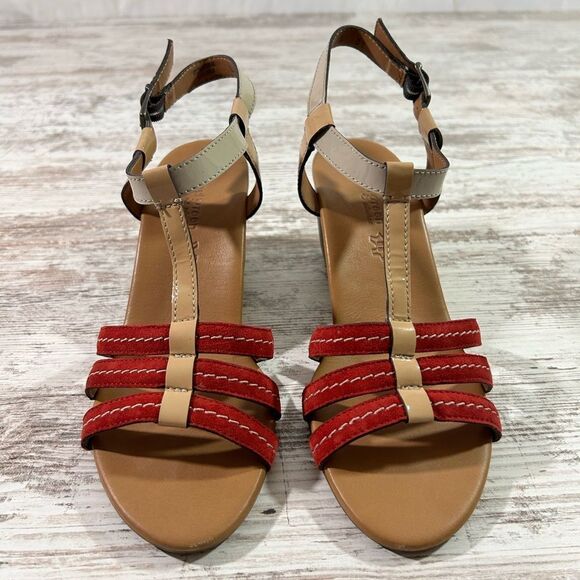 Women’s Paul Green Phoenix wedge heel sandals red strap leather size 6 - Picture 1 of 9